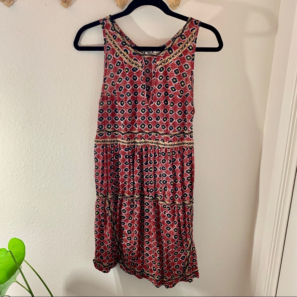 Pam & Gela Red Tribal Print Keyhole Neck Dress
